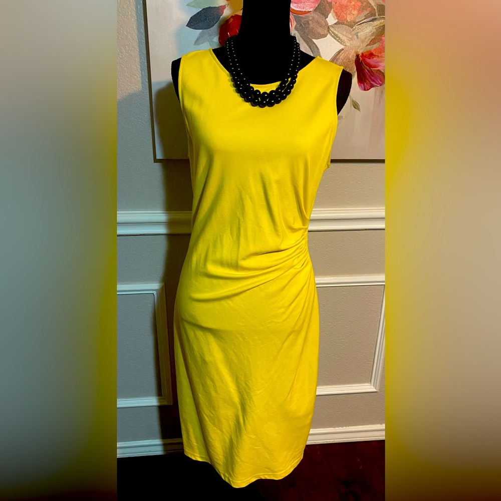 Kenneth Cole Ruched Sheath Sleeveless Dress || Size 12 || Yellow, Black, White